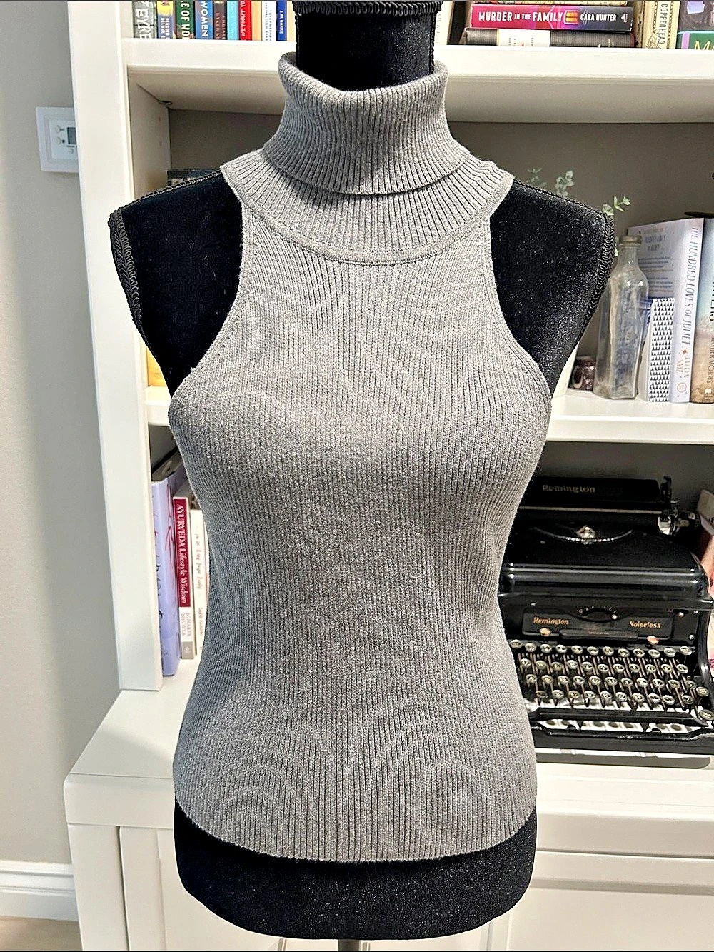 Pilcro Turtleneck Sweater Tank Ribbed Gray Small